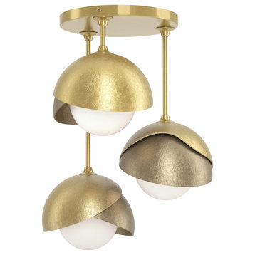 Brooklyn 3-Light Double Shade Semi-Flush, Modern Brass, Soft Gold, Opal Glass