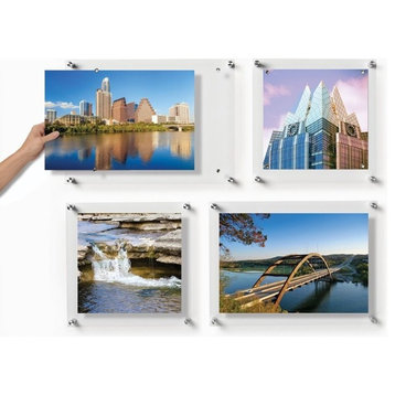 Pinwheel Mixed Set Of Four Single Panel Acrylic Wall Frames, Silver Hardware