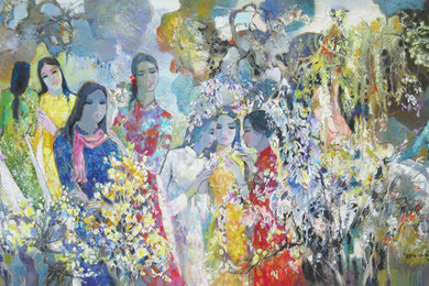 Original painting by Vietnam artist Tran Chau - Oil on canvas : 150cmx 80cm