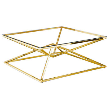 Clear Glass With Gold Plated Coffee Table