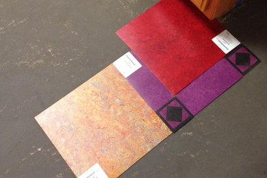 Linoleum floor with custom borders and inlays
