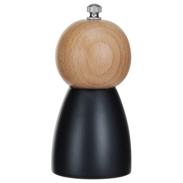Two-Tone Rubberwood Salt and Pepper Mill, Black and Natural