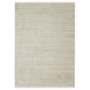 Banner Recycled P.E.T. Diamond Beige/Ivory Fringed Area Rug, 6'7"x9'6"