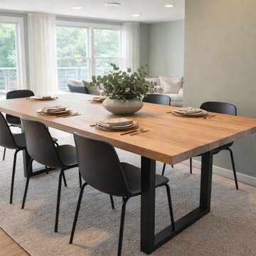 Modern White Washed Red Oak Dining Table | Custom Solid Hardwood Table for 8