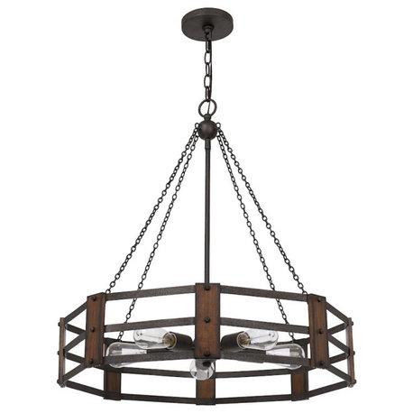 Cal Lighting Provo 5 Light Chandelier, Oak/Iron/Oak/Iron