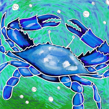Bright Blue Crab Ceramic Tile 8 X 8 Inches