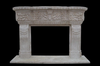 Hand Carved Travertine Fireplace Surround in Travertine Natural Stone.