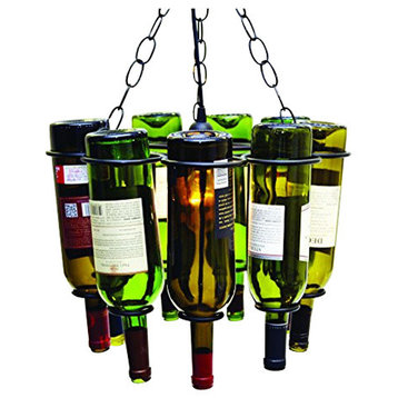 Hanging Wine Bottle Pendant Lamp, Holds 9 Empty Wine Bottles, 11.5"x15"