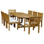 Chic Teak - 9-Piece Oval Teak Wood Elzas Table/Chair Set With Cushions - This 9 piece oval teak elzas table and chair set offers a sense of elegance with an informal and inviting style that makes it the perfect outdoor setting. This table is large enough to accommodate large parties, but its design still makes it seem cozy and inviting for a dinner with friends.