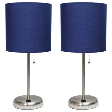 Stick Lamp With Usb Charging Port/Fabric Shade 2 Pack Set, Navy
