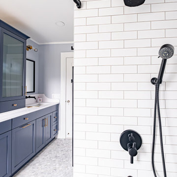 White Subway Tile Shower with Black Fixtures