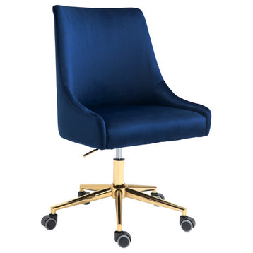 Karina Swivel and Adjustable Velvet Upholstered Office Chair, Navy, Gold Base