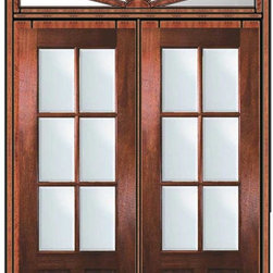 Pre-hung French Transom Double Door 96 Mahogany 3/4 Lite 6 Lite - Patio Doors