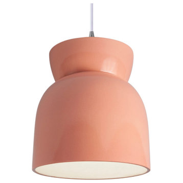 Large Hourglass LED Pendant, Gloss Blush, Brushed Nickel, White Cord
