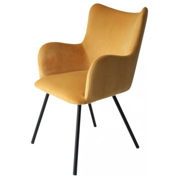 Yellow Curvy Velvet and Black Modern Dining Chair