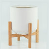 Extra Large Fiber Clay Pot 13'' White With Wood Plant Stand Set Natural Color