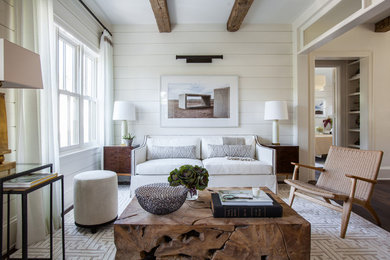 Living room - transitional formal and open concept living room idea in Houston with white walls