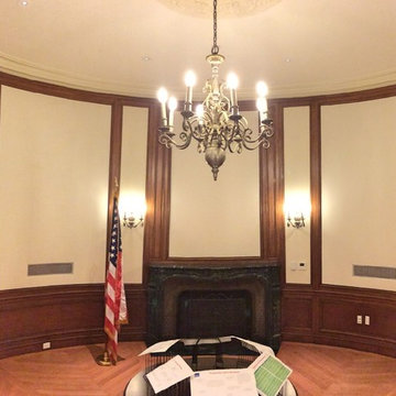 Sound-absorping stretch ceilings and walls inside governmental building