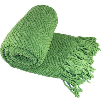 Tweed Knitted Throw Blanket, Green Eyes, 60"x80"