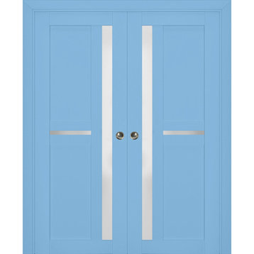 Sliding Pocket Doors 48 x 96, Veregio 7288 Aquamarine & Frosted Glass, Rail