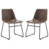 Faux Leather Armless Dining Chair With Metal Legs, Set of 2, Brown
