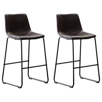 Home Beyond Synthetic Leather Barstools Armless, Set of 2, Black