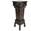 Elegantly Engraved Wooden Frame Pedestal Stand, Dark Brown
