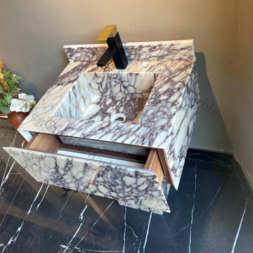 Mrs Nicola Wall Mount Calacatta Viola Marble Vanity One and Two Marble Drawers