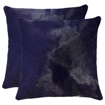 HomeRoots 18" x 18" x 5" Navy Cowhide Pillow 2-Pack