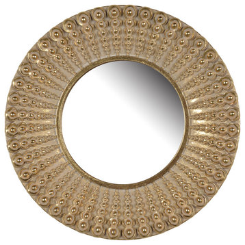 Gewnee 14" Gold Beaded Sunburst Mirror, Round Accent Wall Mirror