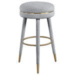 Meridian Furniture - Coral Boucle Fabric Stool, Grey, Bar Stool - Liven up your breakfast nook with this Coral grey boucle fabric bar stool from Meridian Furniture. Its rich grey boucle fabric upholstery offers soft texture while you sit, and its swivel function allows you to twist and turn while you sit at the counter. This bar-height chair adds lift to your day while you swivel happily at your breakfast bar. It features brushed gold accents, giving it a contemporary design that complements any modern living space.