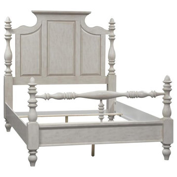 King Poster Bed (697-BR-KPS), Antique White finish