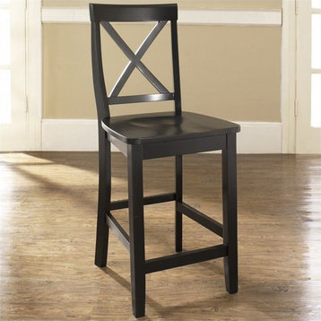 Crosley Furniture 24" Wood X Back Counter Stool in Black (Set of 2)