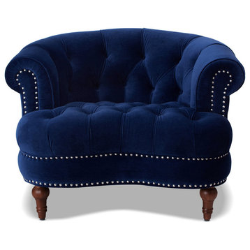 La Rosa 42" Chesterfield Tufted Accent Chair, Navy Blue Velvet