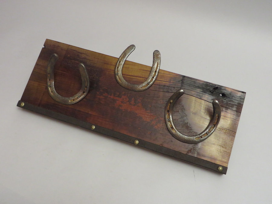 HorseShoe Rack. Reclaimed Poplar, Shoes & Leather.