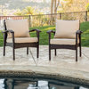 GDF Studio Bleecker Outdoor Brown Wicker Club Chair With Cushion, Set of 2, Brown