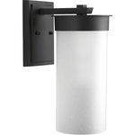 Progress Lighting - Progress Lighting Hawthorne 1-Light Large Wall Lantern, Black - The Hawthorn outdoor lantern collection takes a modern approach to the popular Prairie design style. One-light large cast aluminum lantern in a Black finish with etched seeded glass.