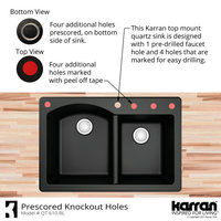 Karran Drop-In Quartz 33" 1-Hole 60/40 Double Bowl Kitchen Sink, Bisque