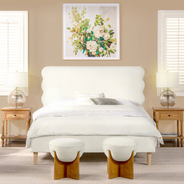 Stockholm Modern Wavy Platform Bed, Antique White, Queen