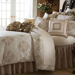 AICO Furniture - Cameo Cream Crest 12-pc Queen Bedding Set - MABCS-QS12-CAMEO-CR - Bedroom Products