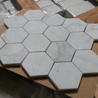 Carrara White Marble Honed Hexagon Mosaic Tile, 12"x12" Sheets, Set of 5