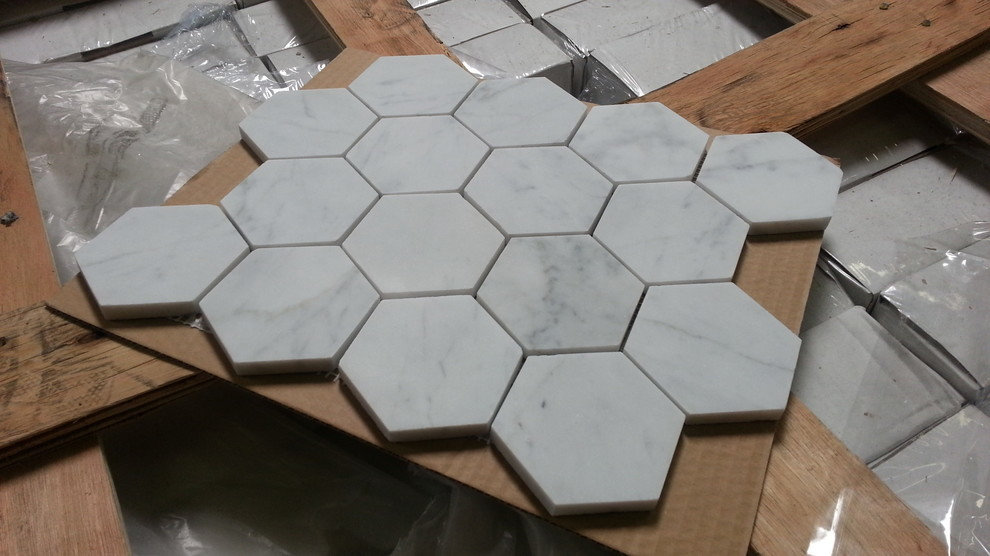 Carrara White Marble Honed Hexagon Mosaic Tile, 12"x12" Sheets, Set of 5