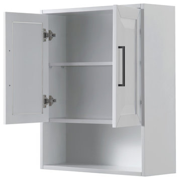 Daria Over-The-Toilet Bathroom Wall-Mounted Storage Cabinet, White, Black Trim