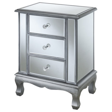 Gold Coast Vineyard Three-Drawer End Table in Mirrored Glass and Silver Wood