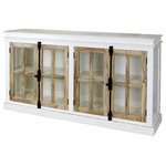 Stylecraft - Faunsdale 4 Door Credenza - The Tucker credenza features four doors each with clear tempered glass window panes, classic French door locks, and two removable shelves. Its two-toned white and natural finish lends a refined touch to this exquisite design which is crafted from mango wood. It's suitable for just about any room, from the living room, foyer, or home office.