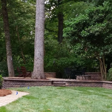 Walkways, retaining walls, patio with fire pit!