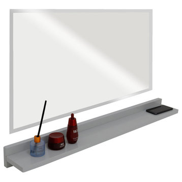 35" Light Gray Wireless Charging Shelf and Frameless Mirror Set