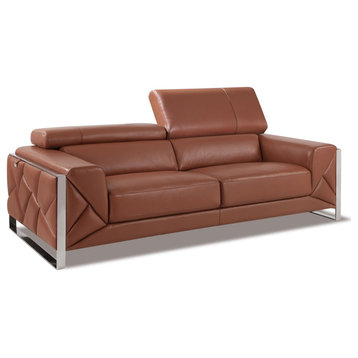 Trento Genuine Italian Leather Modern Sofa, Camel