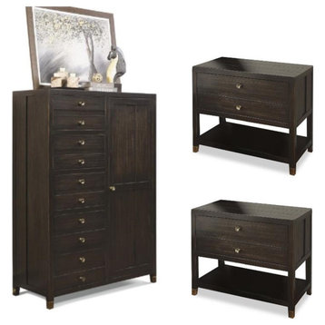 Home Square 3-Piece Set with Gentleman's Chest and 2 Nightstands in Dark Brown