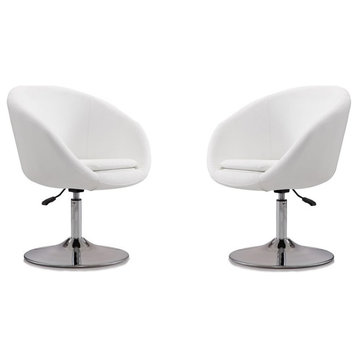 Manhattan Comfort Hopper Faux Leather Adjustable Accent Chair in White (2 Pc)